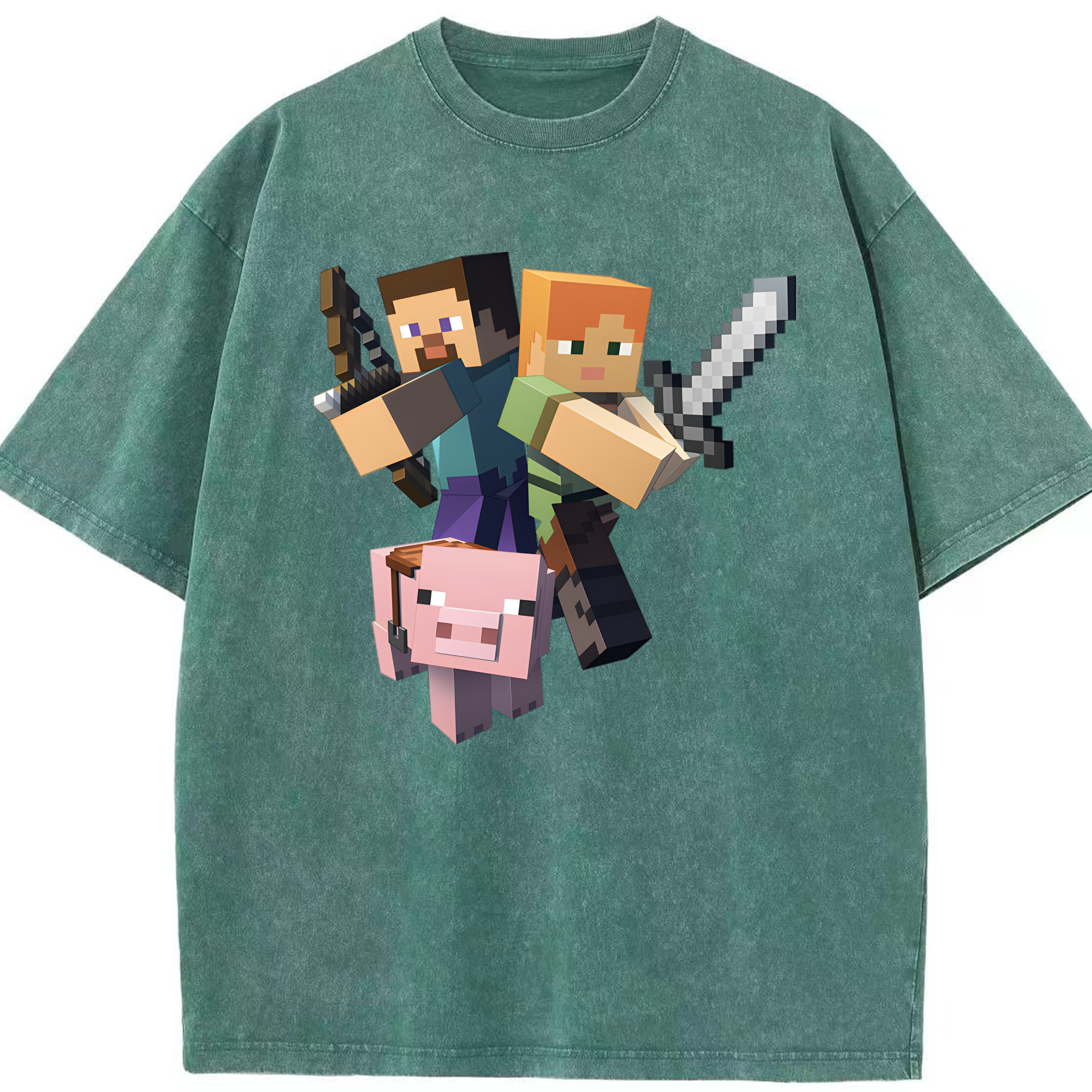 （画像用） マインクラフト ブロックの世界 Minecraft MC Block world 綿100% ヴィンテージ風 半袖Tシャツ（フロントプリント）